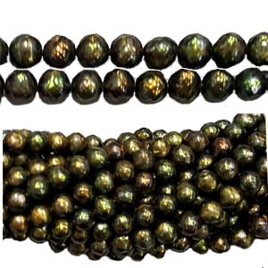 FRESHWATER PEARL FACETED POTATO 7-7.5MM GOLDEN GREEN